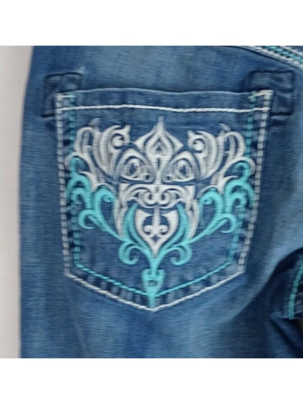 Rancho Estancia Jewelled Whiskered Distressed Embroidered Jeans Size 29 - Picture 5 of 10